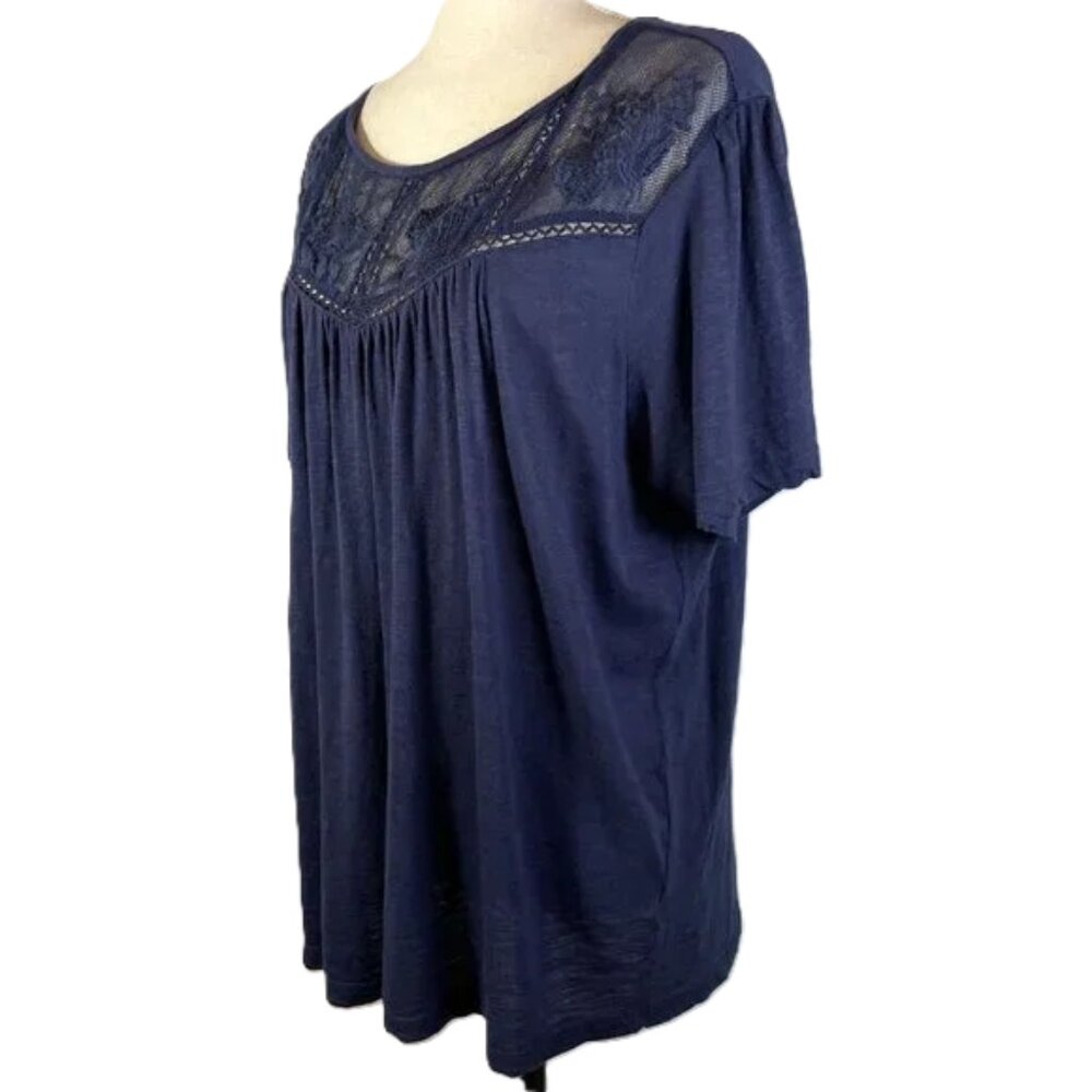 Caslon Embroidered Yoke Slub Jersey Knit Tee Navy Crew Neck Size XL - Picture 2 of 10